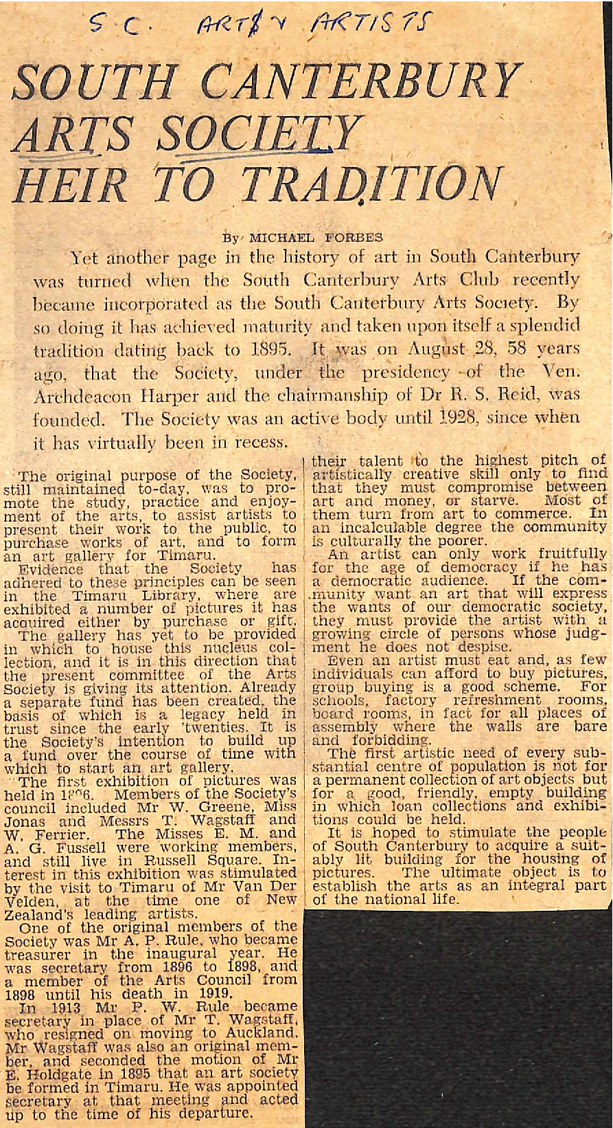 South Canterbury Arts Society Heir To Tradition