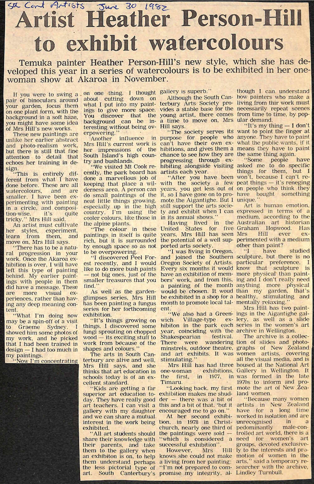 Artist Heather Person-Hill to exhibit watercolours