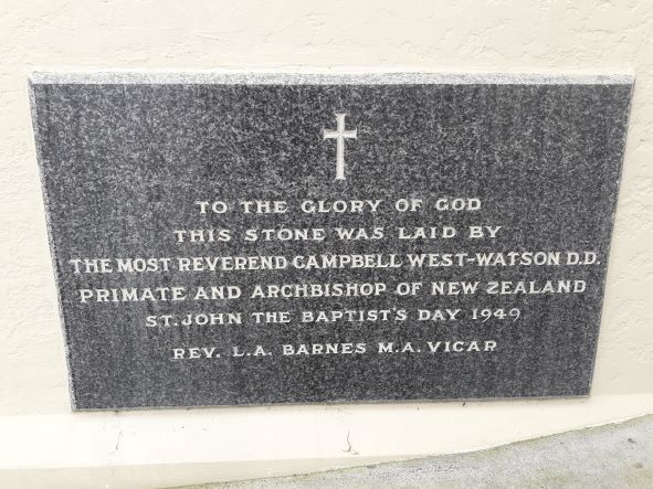 St John's Church, Wai-iti Road foundation stone