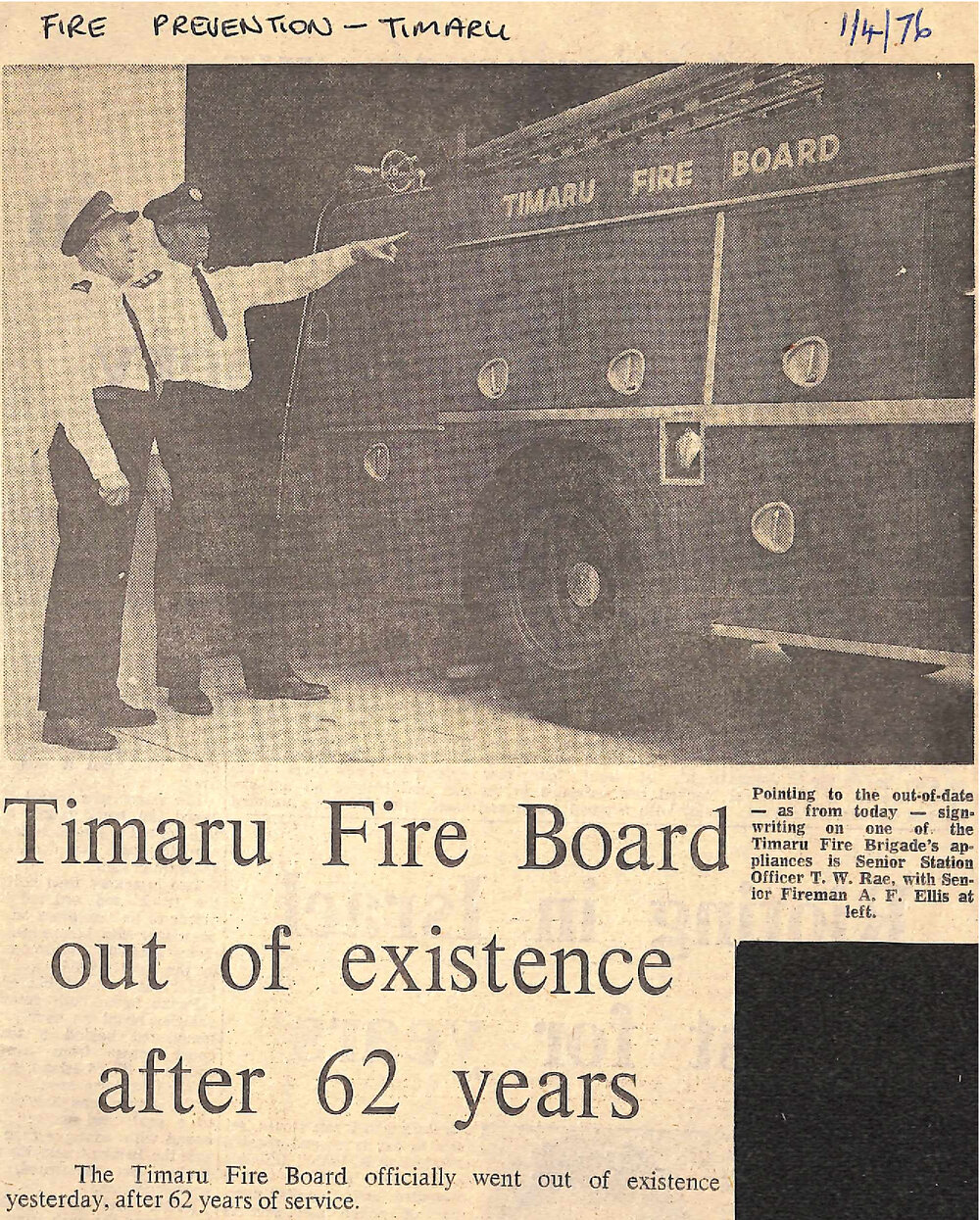 Timaru Fire Board out of existence after 62 years
