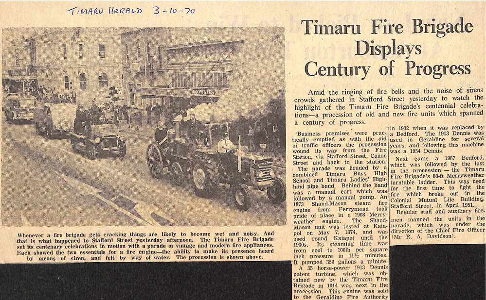Timaru Fire Brigade Displays Century of Progress