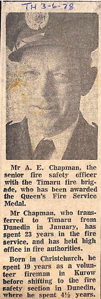 Mr A E Chapman awarded Queen's Fire Service Medal