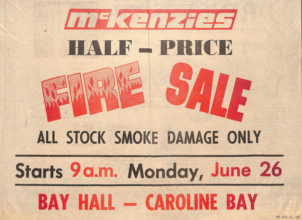 Advertisement for McKenzies half-price fire sale
