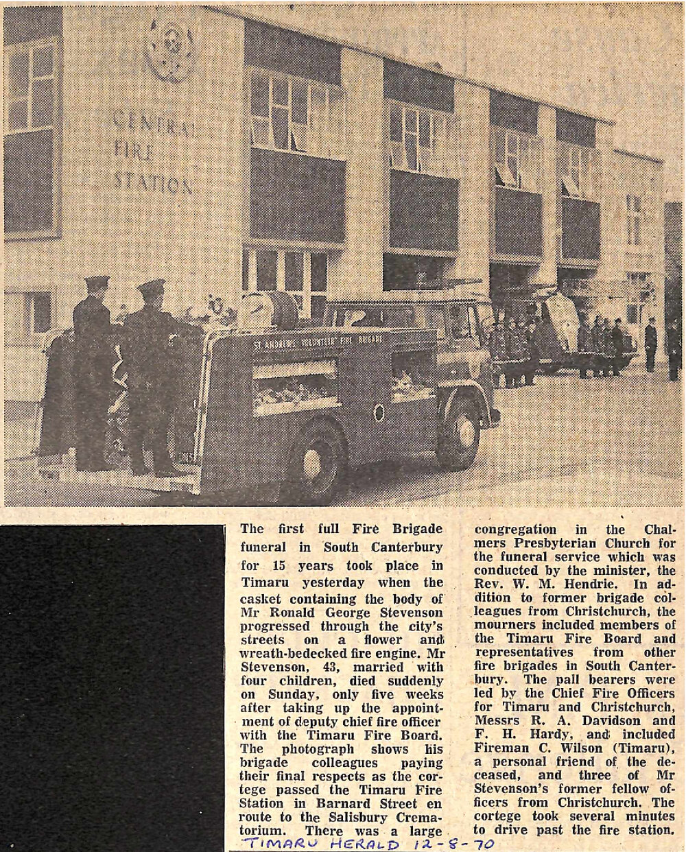 Fire Brigade funeral for Mr R G Stevenson