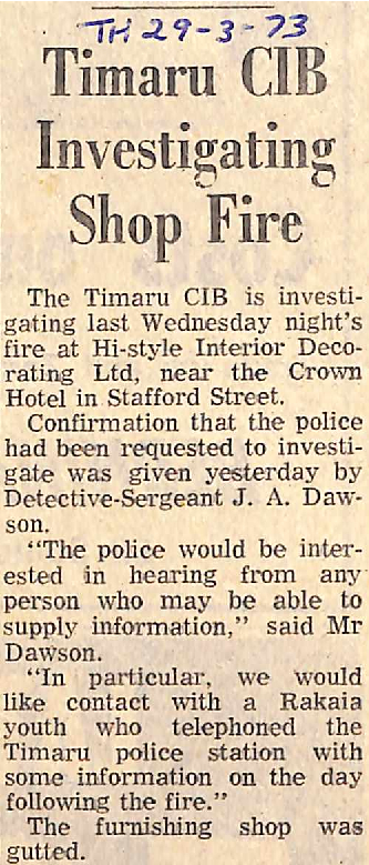 Timaru CIB Investigating Shop Fire