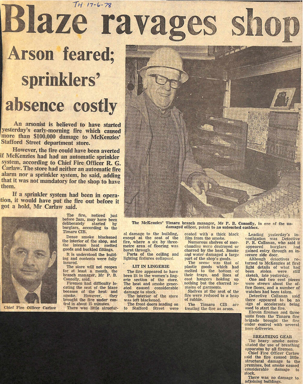 Blaze ravages shop, Arson feared; sprinklers' absence costly