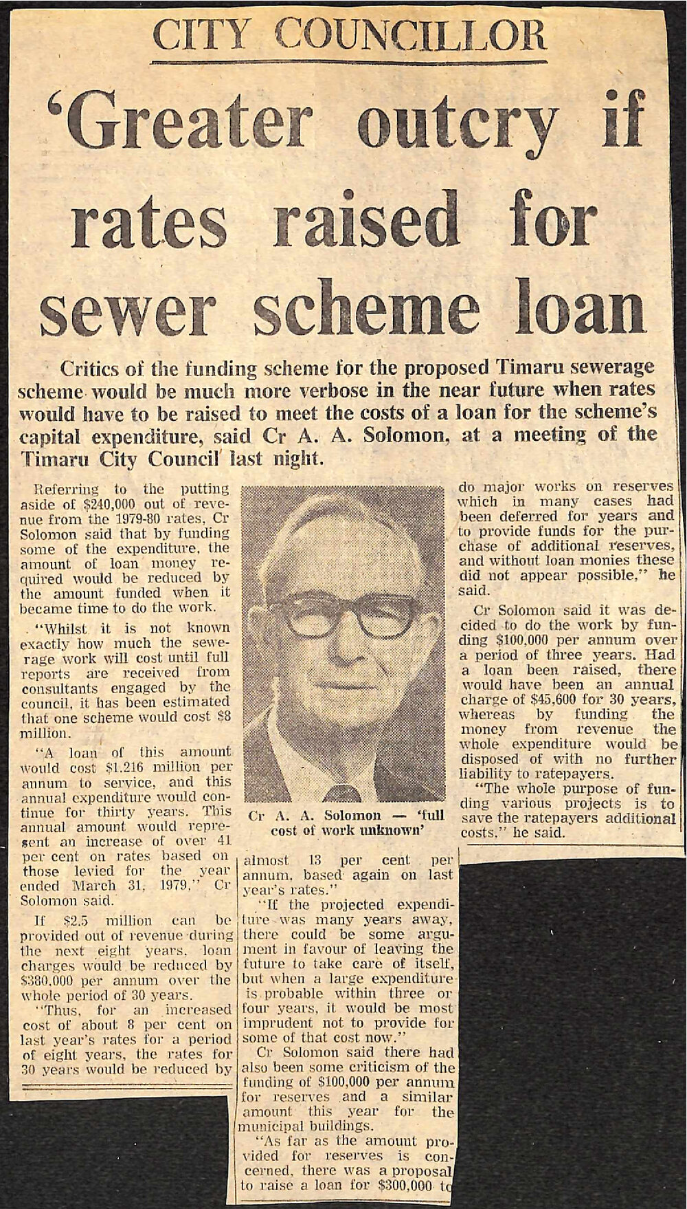 City Councillor: Greater outcry if rates raised for sewer scheme loan