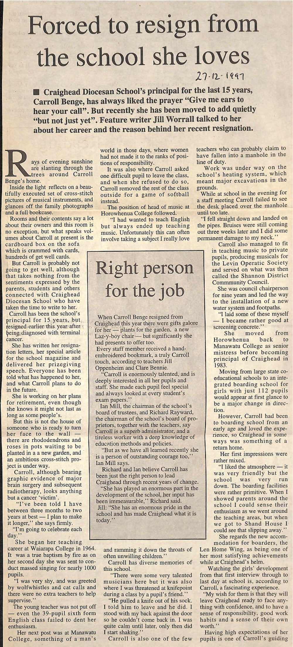 Forced to resign from the school she loves