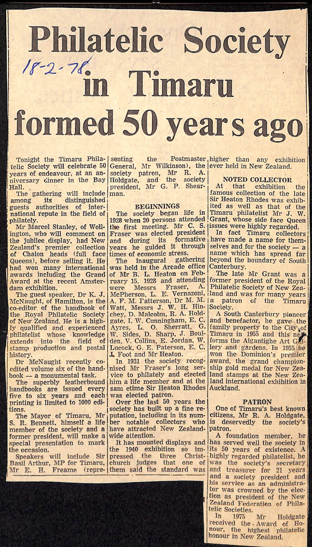 Philatelic Society in Timaru formed 50 years ago