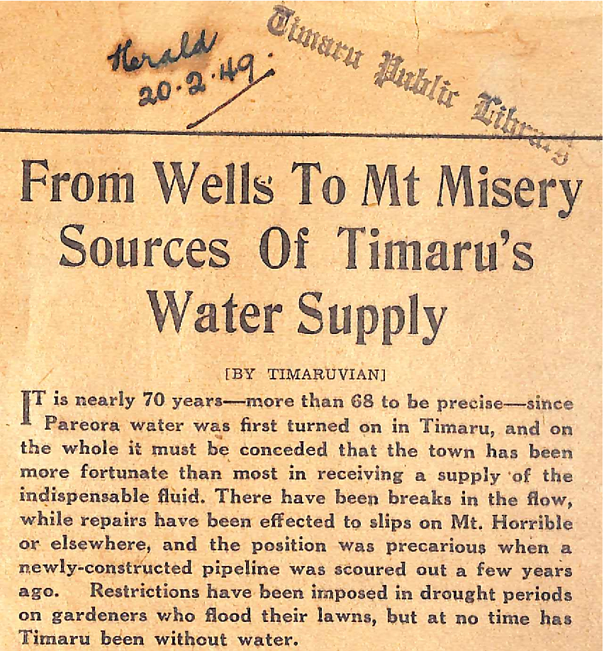 From Wells To Mt Misery Sources Of Timaru's Water Supply