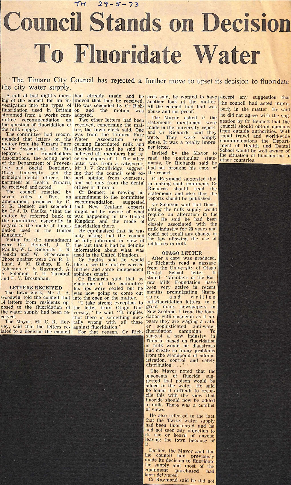 Council Stands on Decision To Fluoridate Water