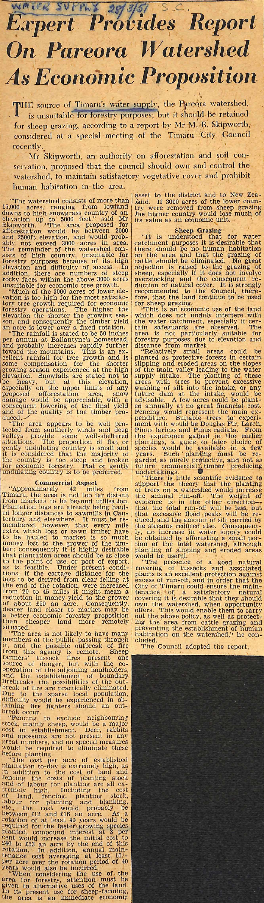 Expert Provides Report On Pareora Watershed As Economic Proposition