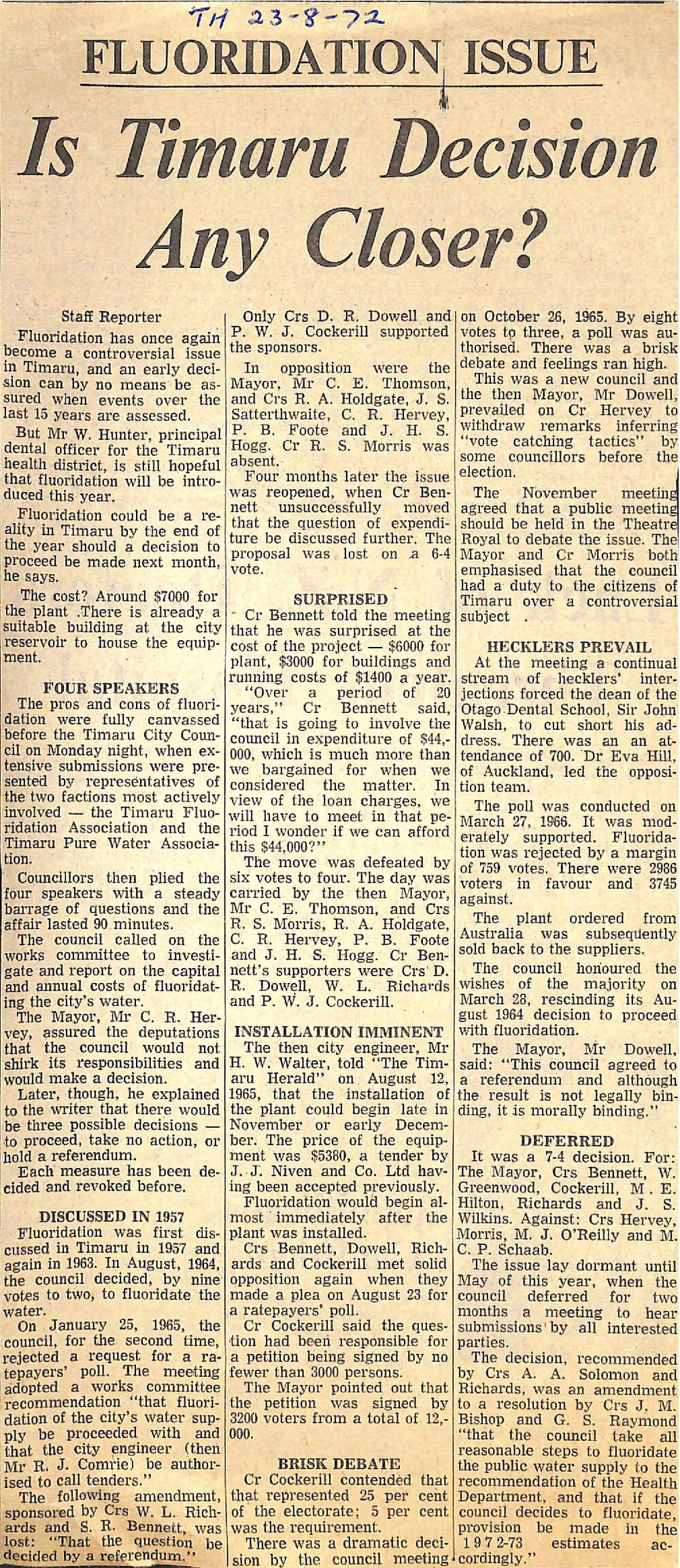 Fluoridation Issue: Is Timaru Decision Any Closer?