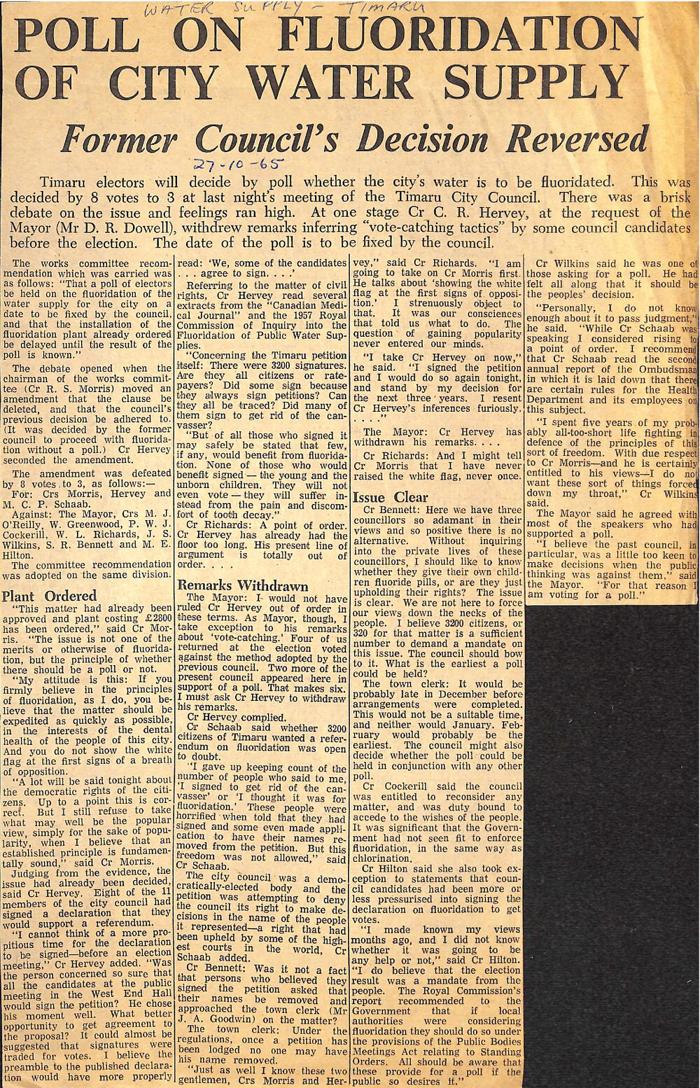 Poll on Fluoridation of City Water Supply: Former Council's Decision Reversed