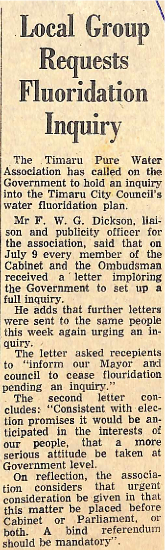 Local Group Requests Fluoridation Inquiry