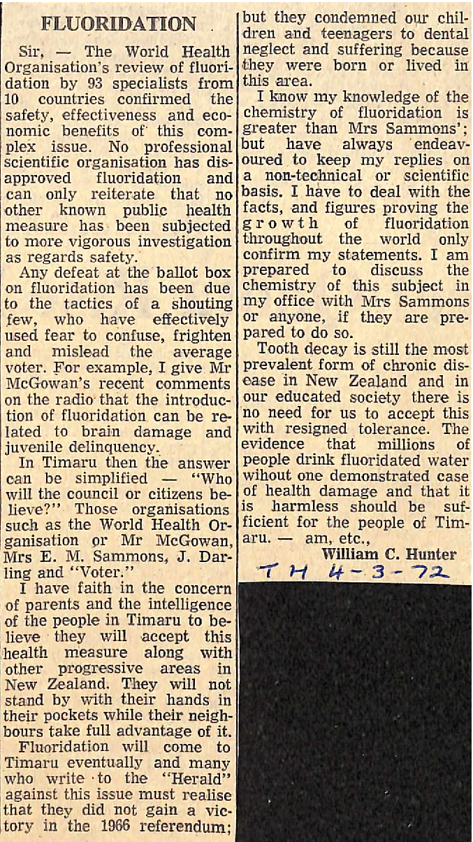 Letter to the editor: Fluoridation