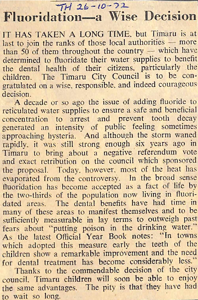 Editorial: Fluoridation - a Wise Decision