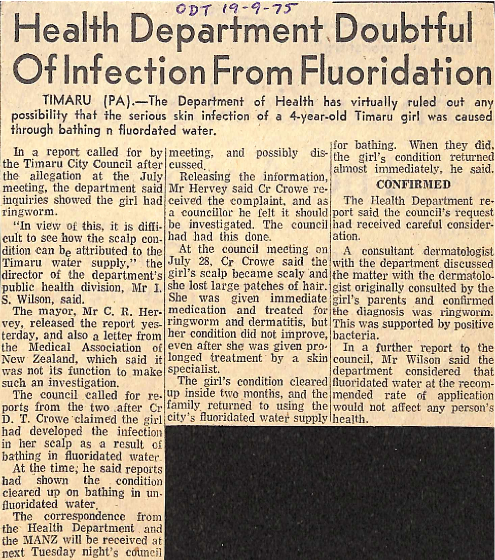 Health Department Doubtful Of Infection From Fluoridation