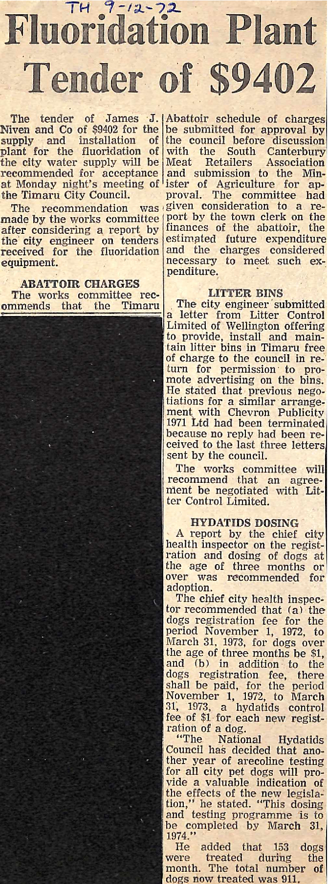 Fluoridation Plant Tender of $9402