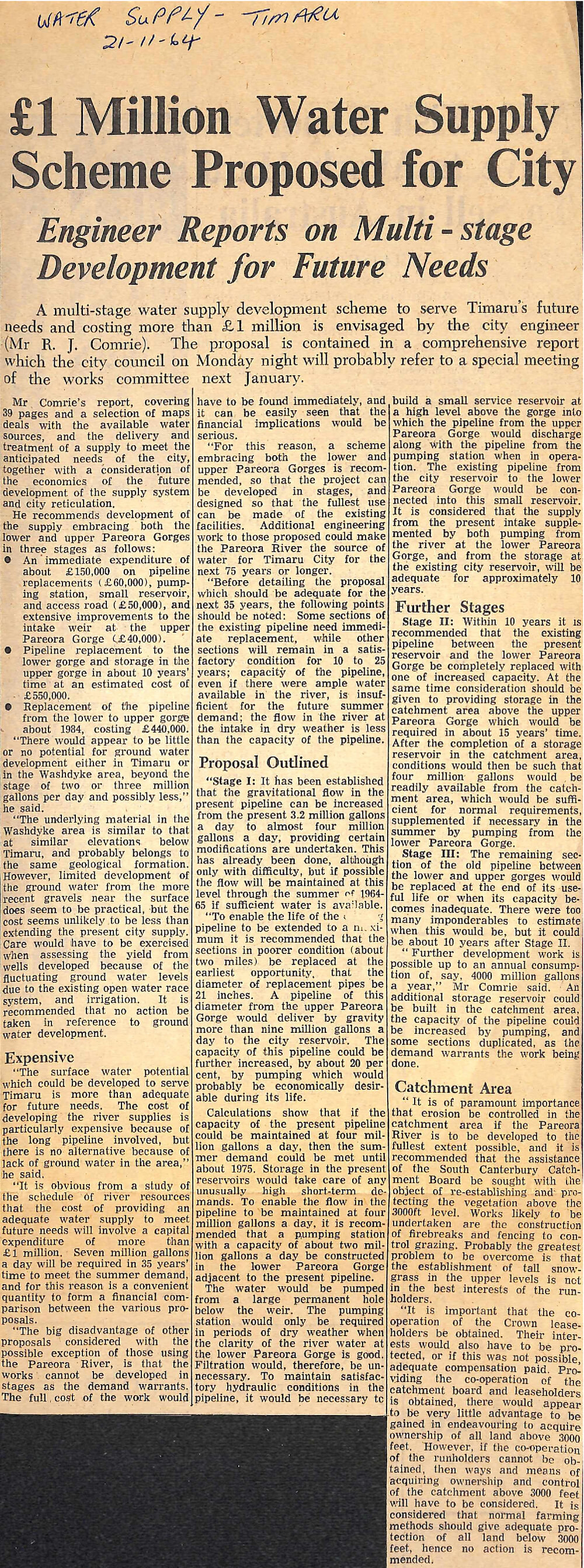 &pound;1 Million Water Supply Scheme Proposed for City