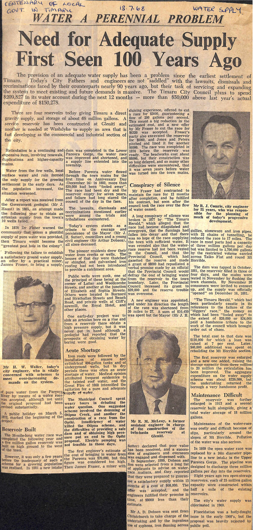 Water a Perennial Problem: Need for Adequate Supply First Seen 100 Years Ago