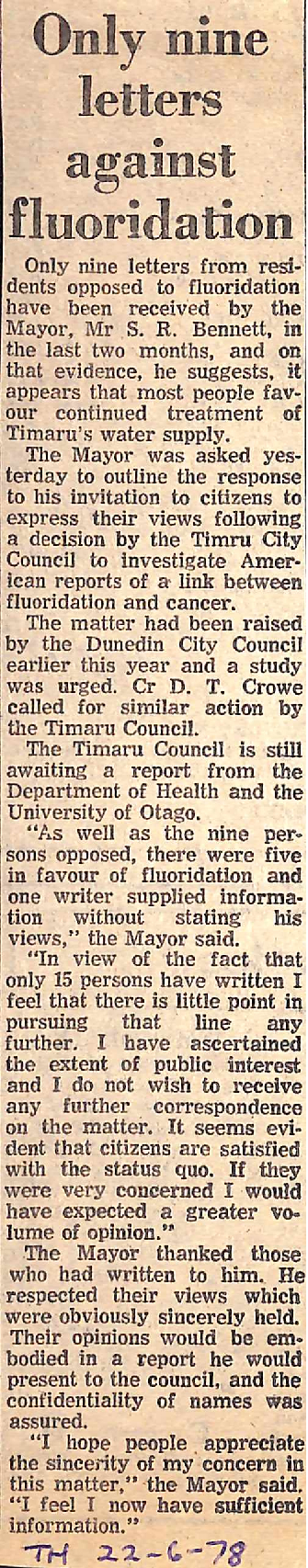 Only nine letters against fluoridation