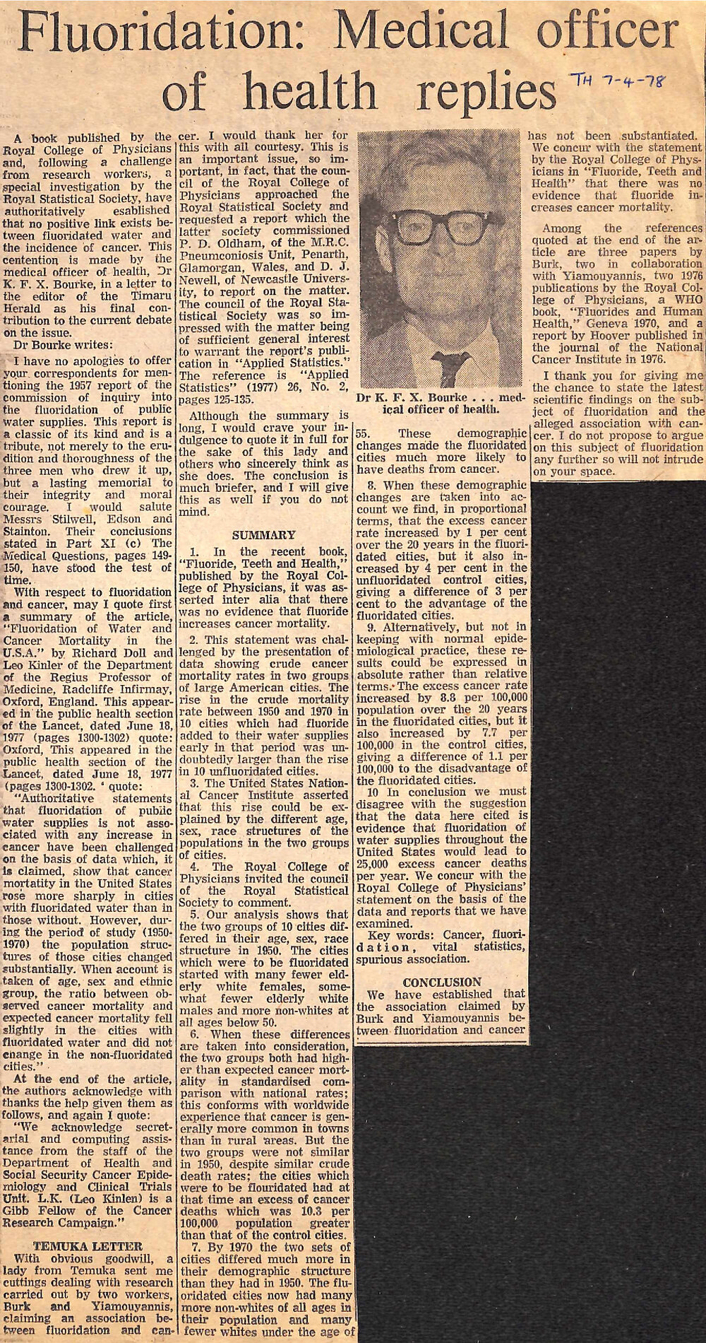 Fluoridation: Medical officer of health replies