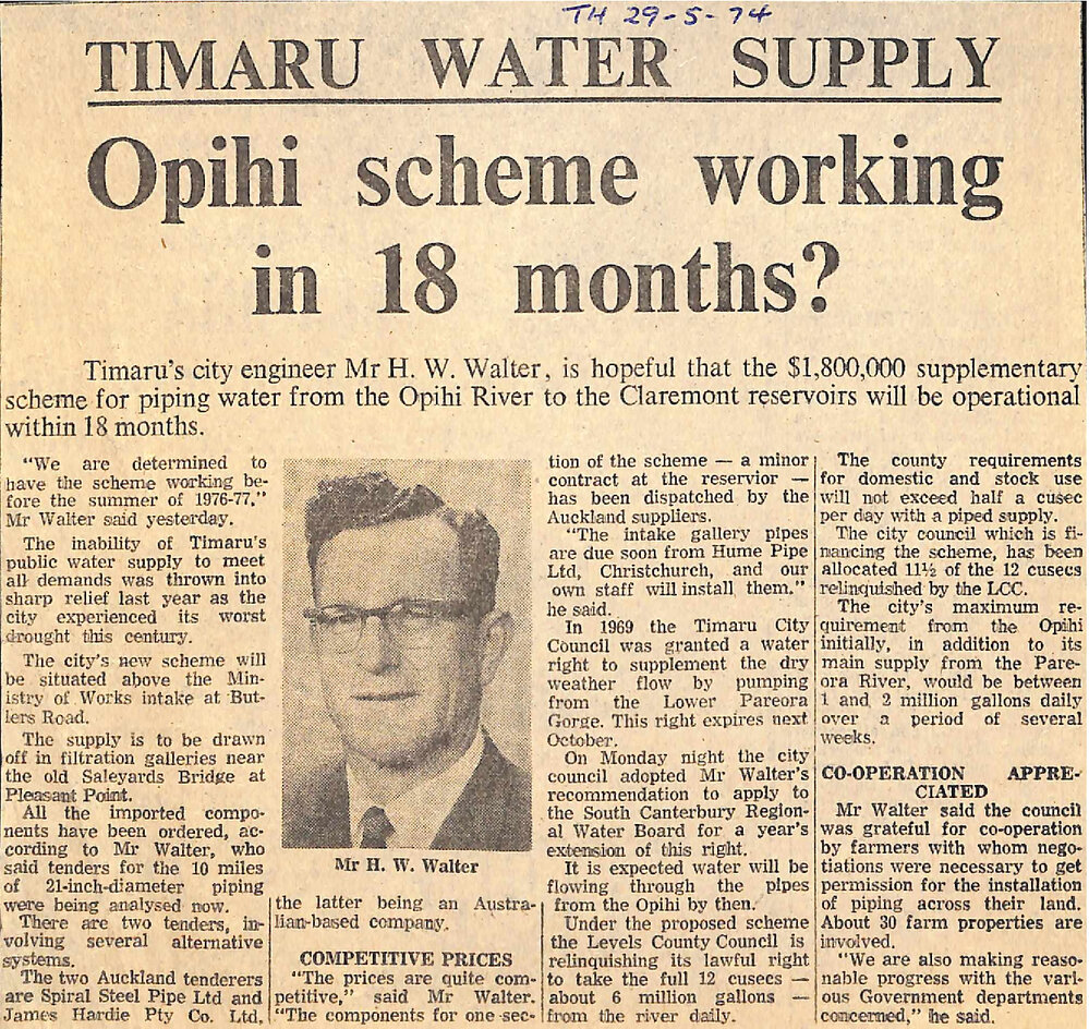 Timaru Water Supply: Opihi scheme working in 18 months?