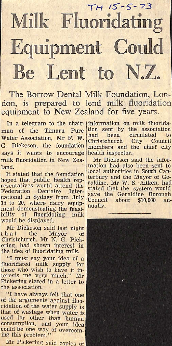 Milk Fluoridating Equipment Could Be Lent to NZ
