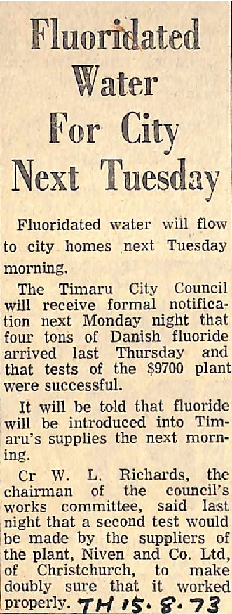 Fluoridated Water For City Next Thursday
