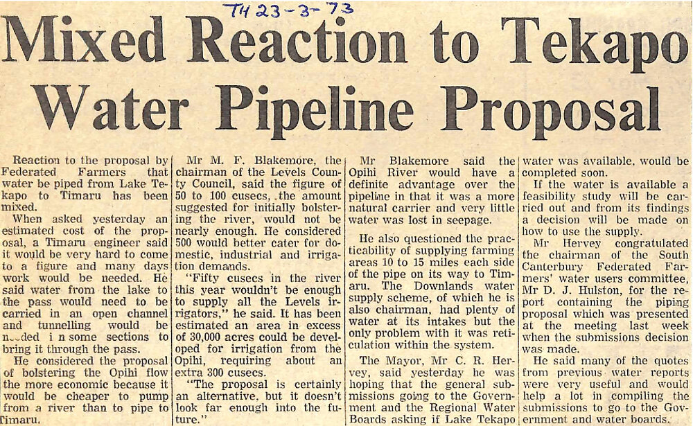 Mixed Reaction to Tekapo Water Pipeline Proposal