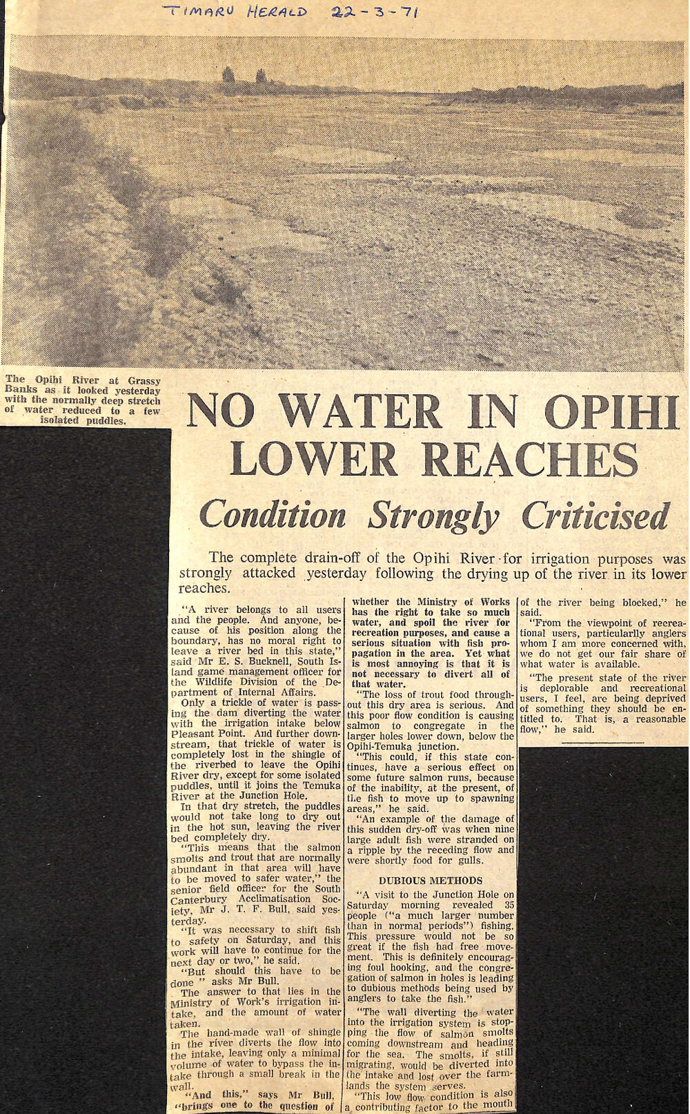 No Water In Opihi Lower Reaches: Condition Strongly Criticised
