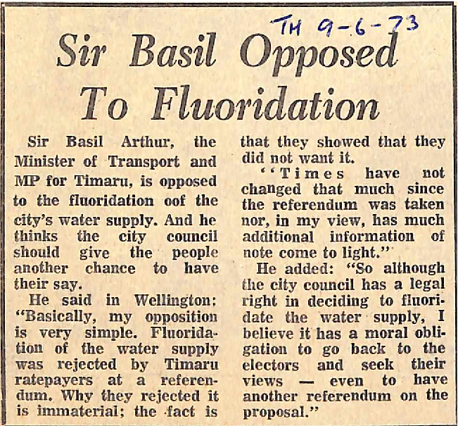 Sir Basil Opposed To Fluoridation