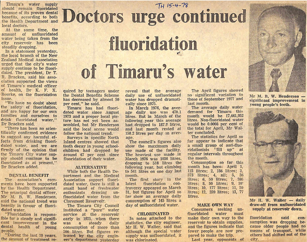 Doctors urge continued fluoridation of Timaru's water