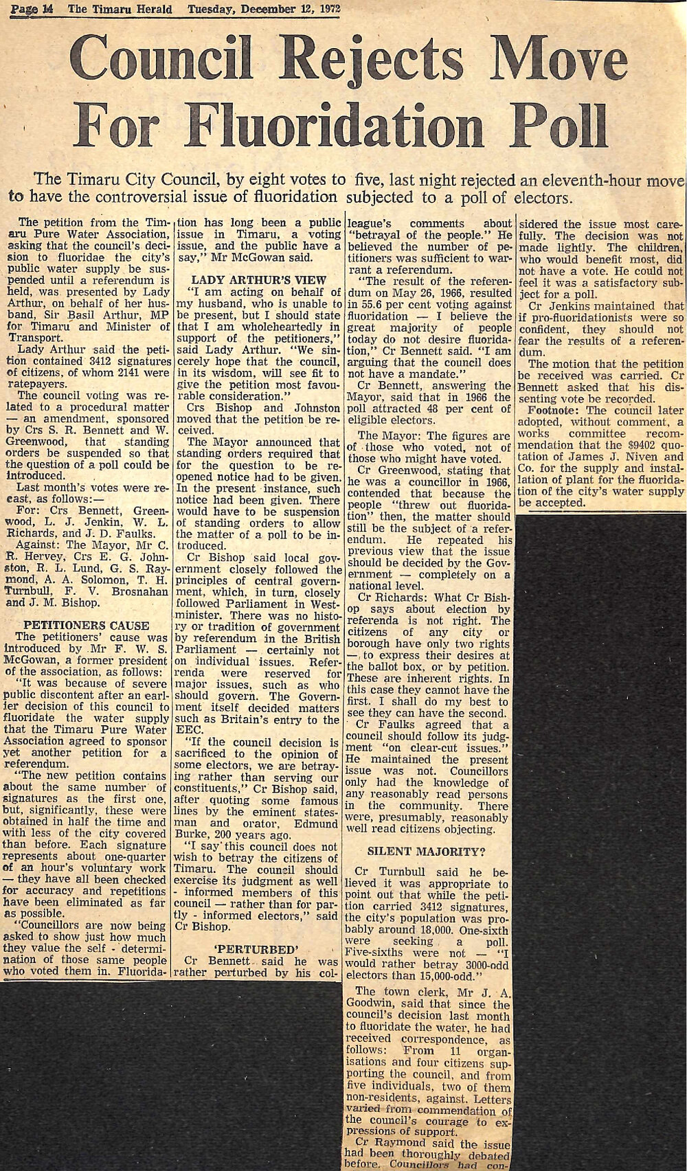 Council Rejects Move For Fluoridation Poll