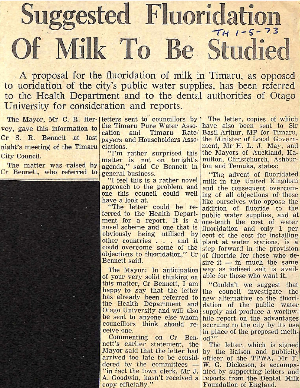 Suggested Fluoridation Of Milk To Be Studied