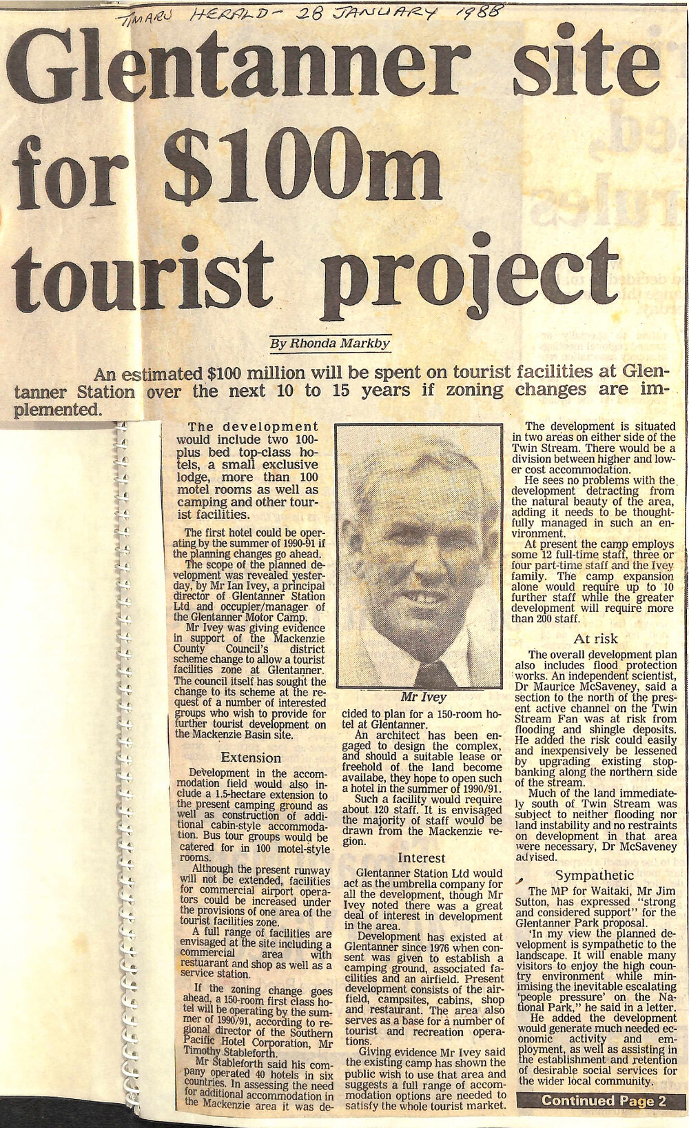 Glentanner site for $100m tourist project