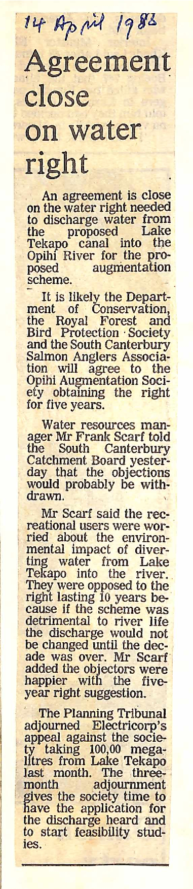 Agreement close on water right