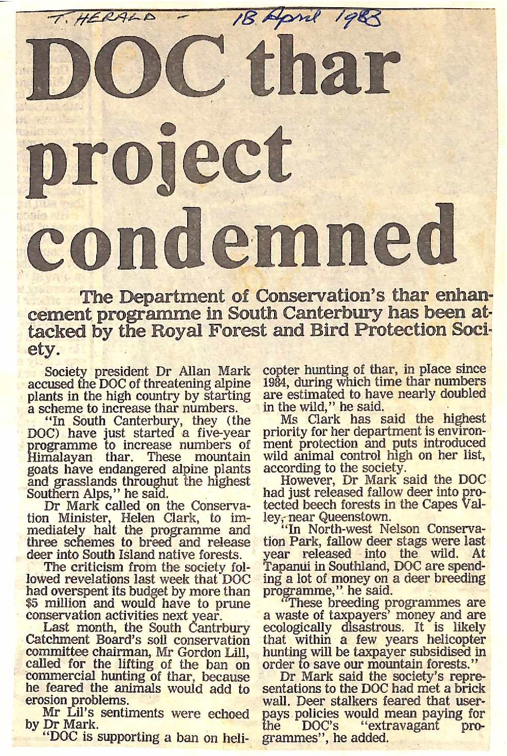 DOC thar project condemned