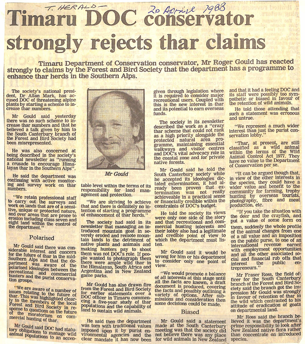 Timaru DOC conservator strongly rejects thar claims