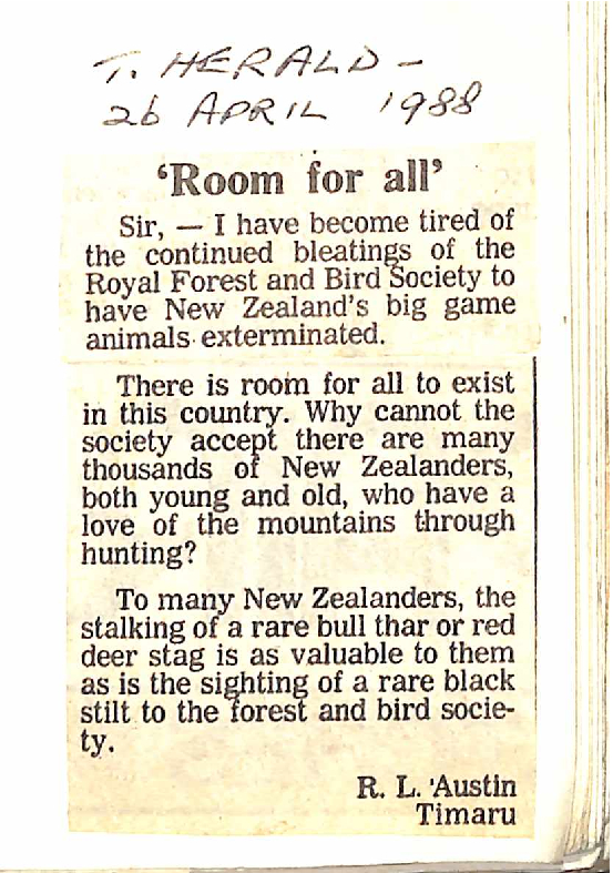 Letter to the editor: 'Room for all'