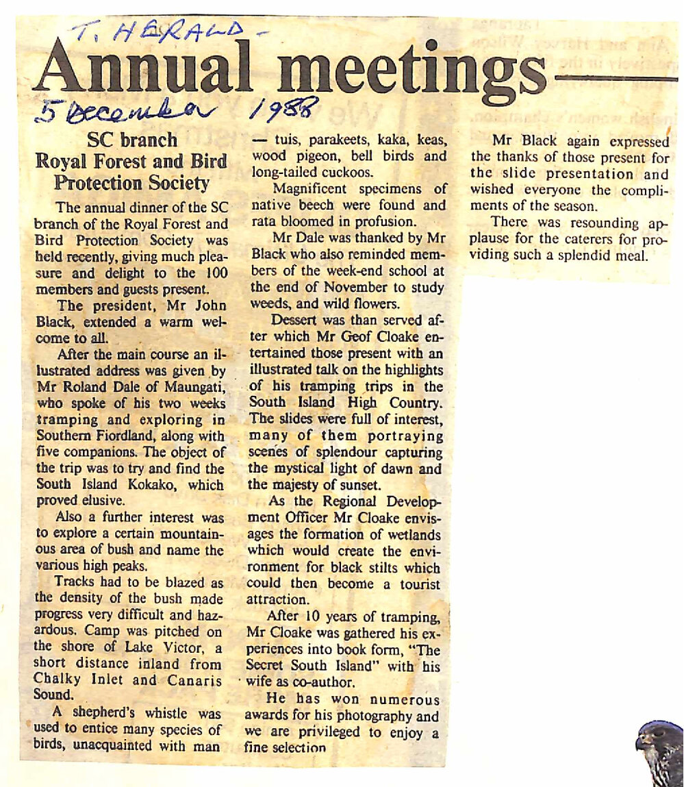 Annual meetings: SC branch Royal Forest and Bird Protection Society