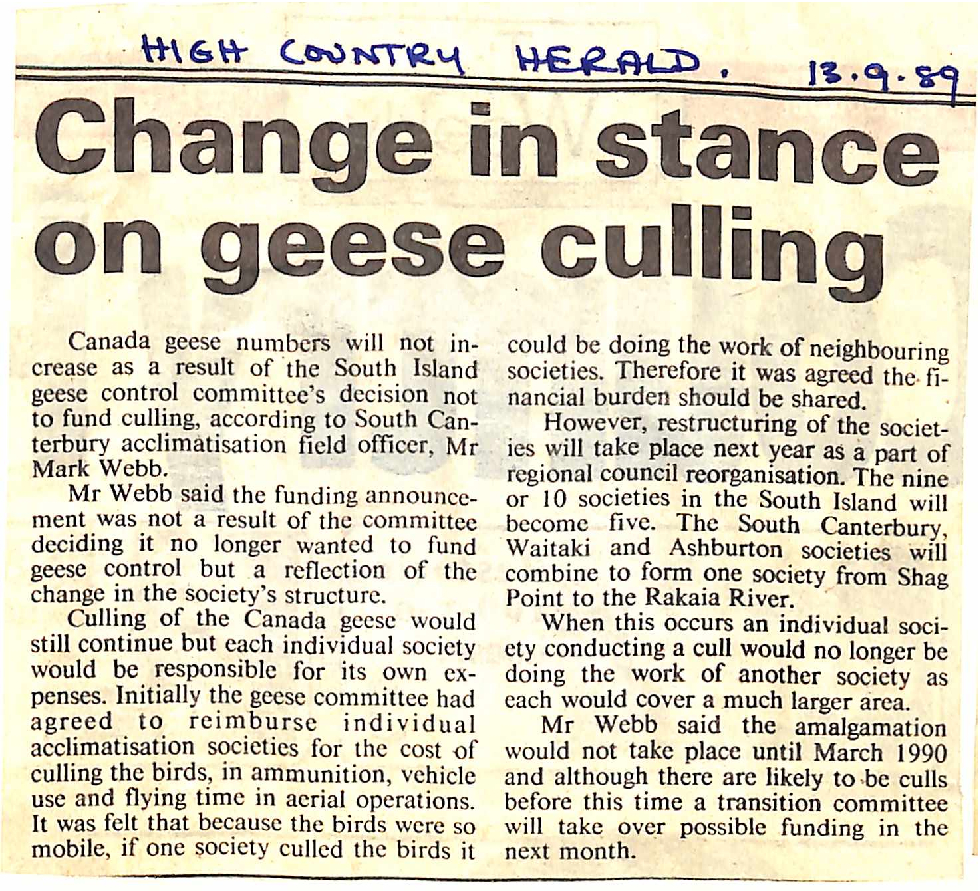 Change in stance on geese culling