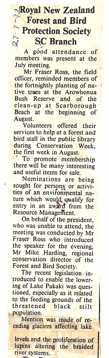 Royal New Zealand Forest and Bird Protection Society SC Branch