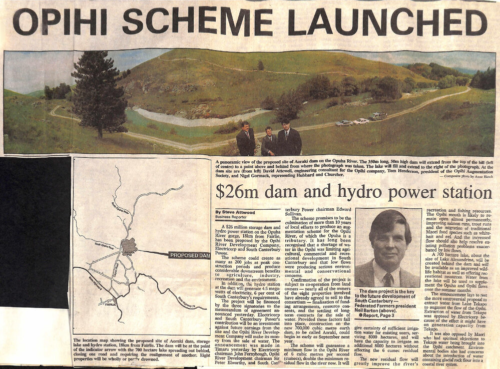 Opihi scheme launched: $26m dam and hydro power station
