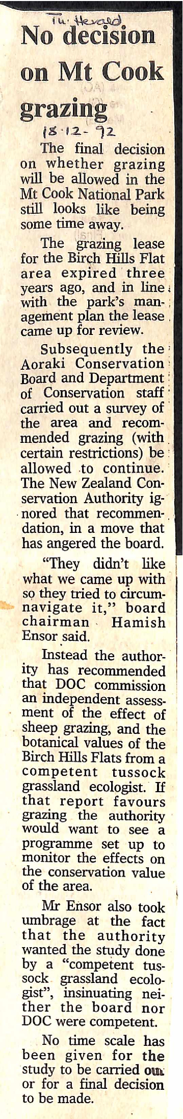 No decision on Mt Cook grazing