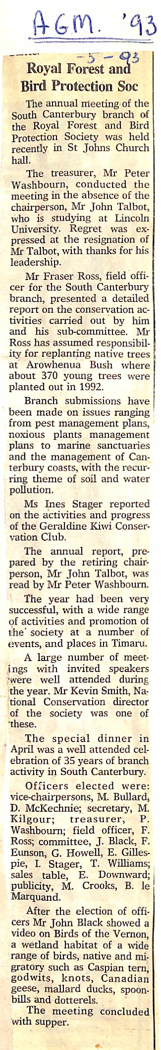 AGM '93 Royal Forest and Bird Protection Soc