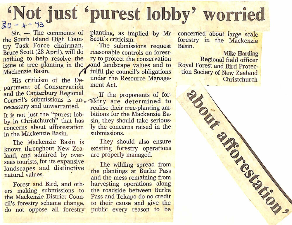 Letter to the editor: 'Not just 'purest lobby' worried about afforestation'