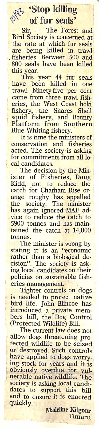 Letter to the editor: 'Stop killing of fur seals'