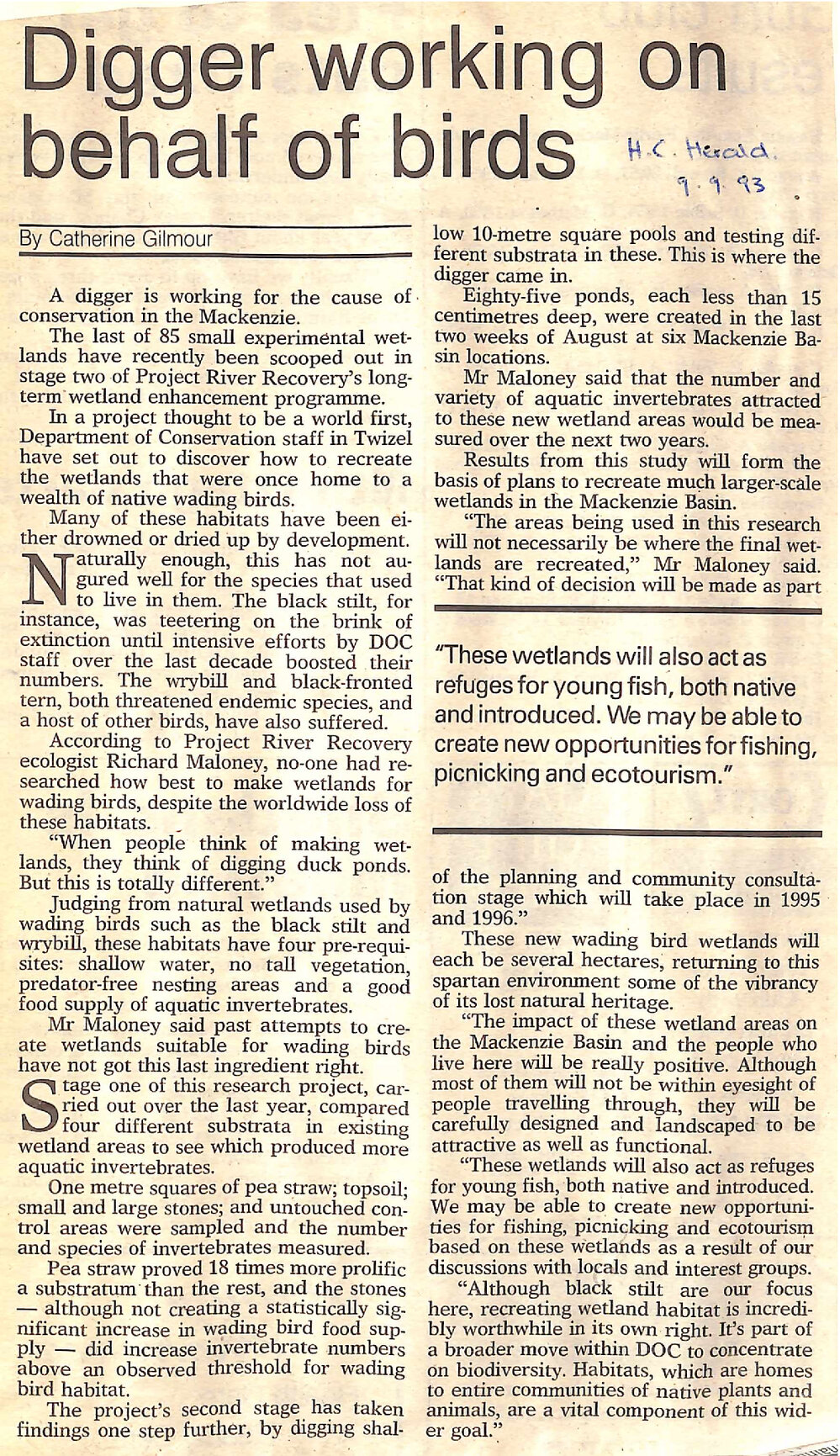 Digger working on behalf of birds